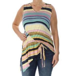NWOT RACHEL Rachel Roy Asymmetrical Striped Sleeveless V Neck Top Size 1X